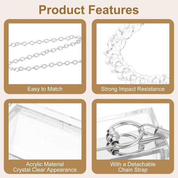 🆕Women Clear Acrylic Transparent Silver Crossbody Clutch Bag Square Handbag - Picture 3 of 6